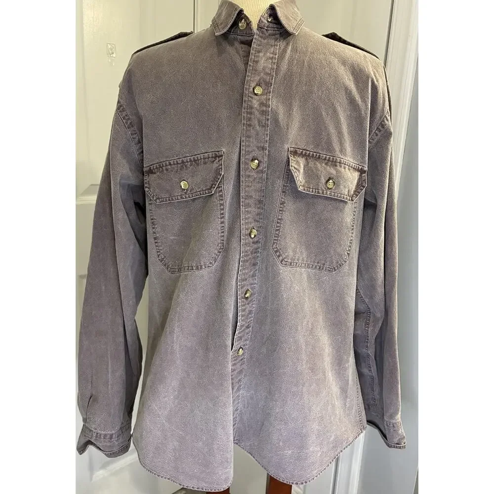 Vintage 80s Banana Republic Safari Shirt Mens L Plum Purple Mill Valley Epaulets